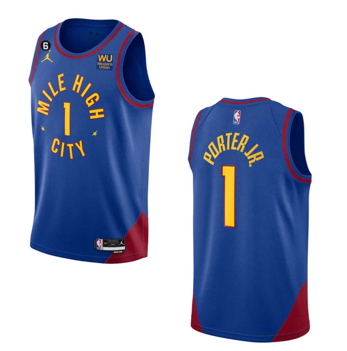 Men%27s Denver Nuggets #1 Michael Porter Jr. Blue 2022-23 Statement Edition With NO.6 PatchStitched Jersey Dzhi